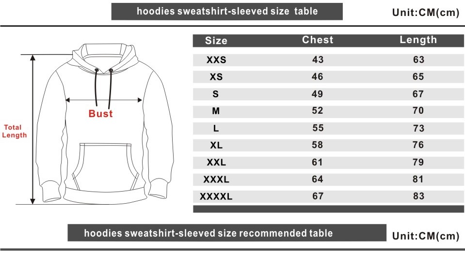 Hoodies Size Chart